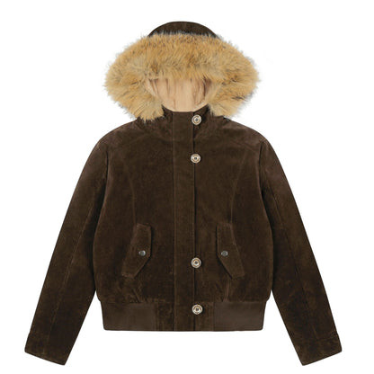 Hooded Faux Fur Collar Jacket