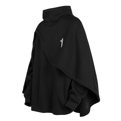 Hooded faux two-piece pullover cape coat