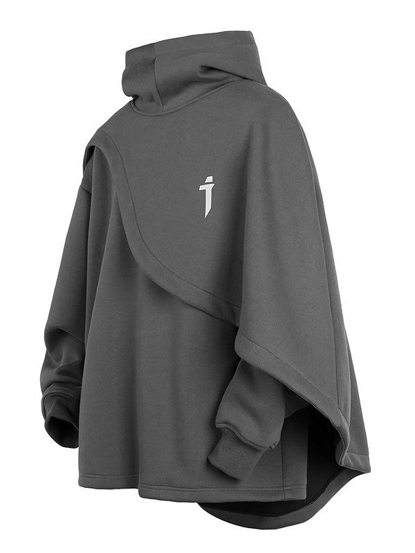 Hooded faux two-piece pullover cape coat