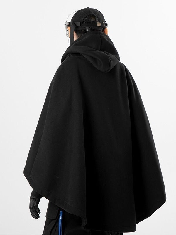 Hooded faux two-piece pullover cape coat