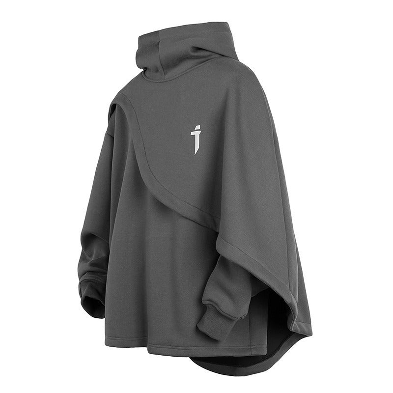 Hooded faux two-piece pullover cape coat