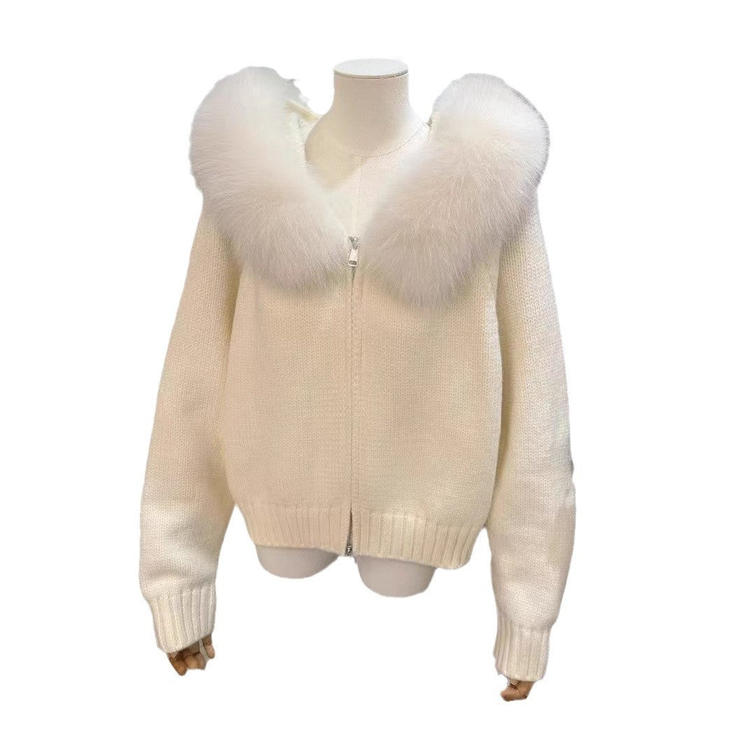 Hooded knitted cardigan coat