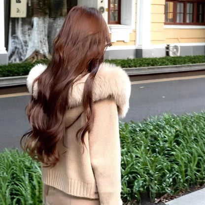 Hooded knitted cardigan coat