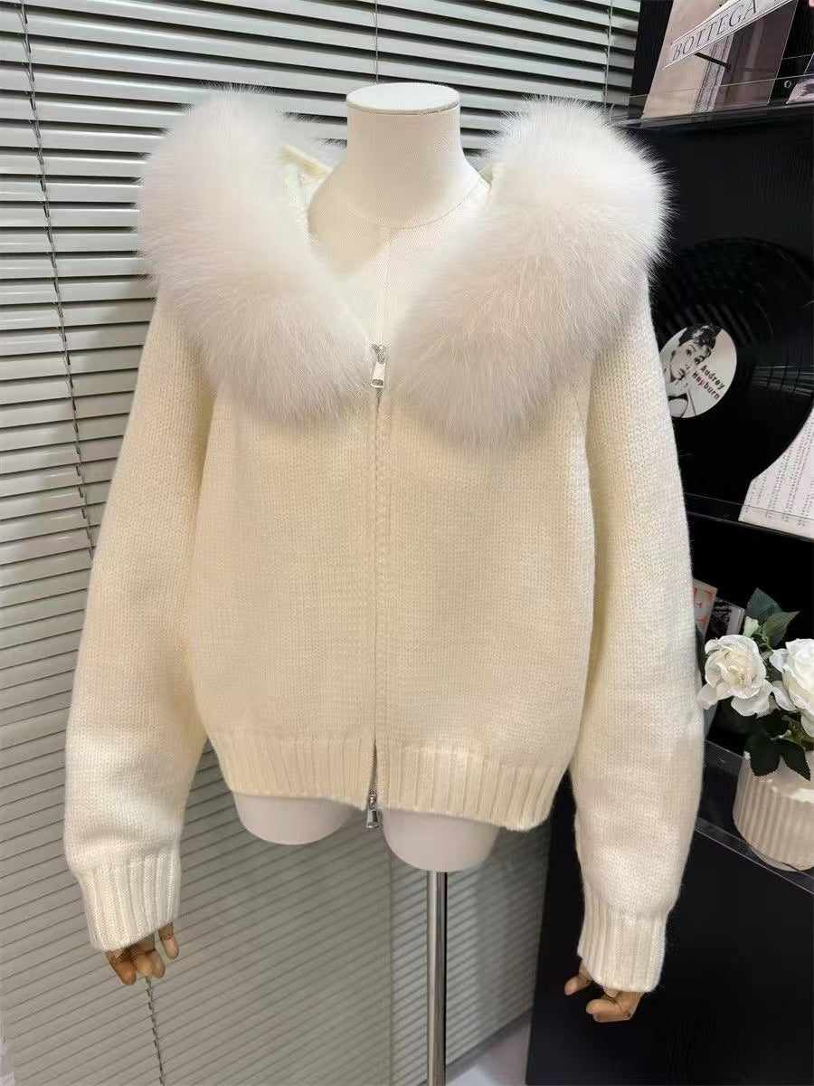 Hooded knitted cardigan coat