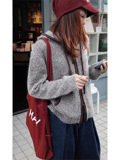 Hooded knitted cardigan