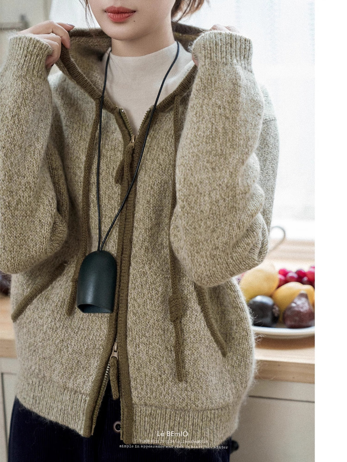Hooded knitted cardigan