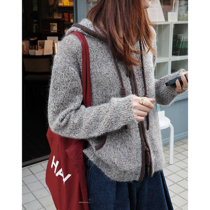 Hooded knitted cardigan