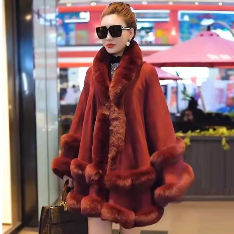 Hooded Knitted Cardigan with Fur Collar
