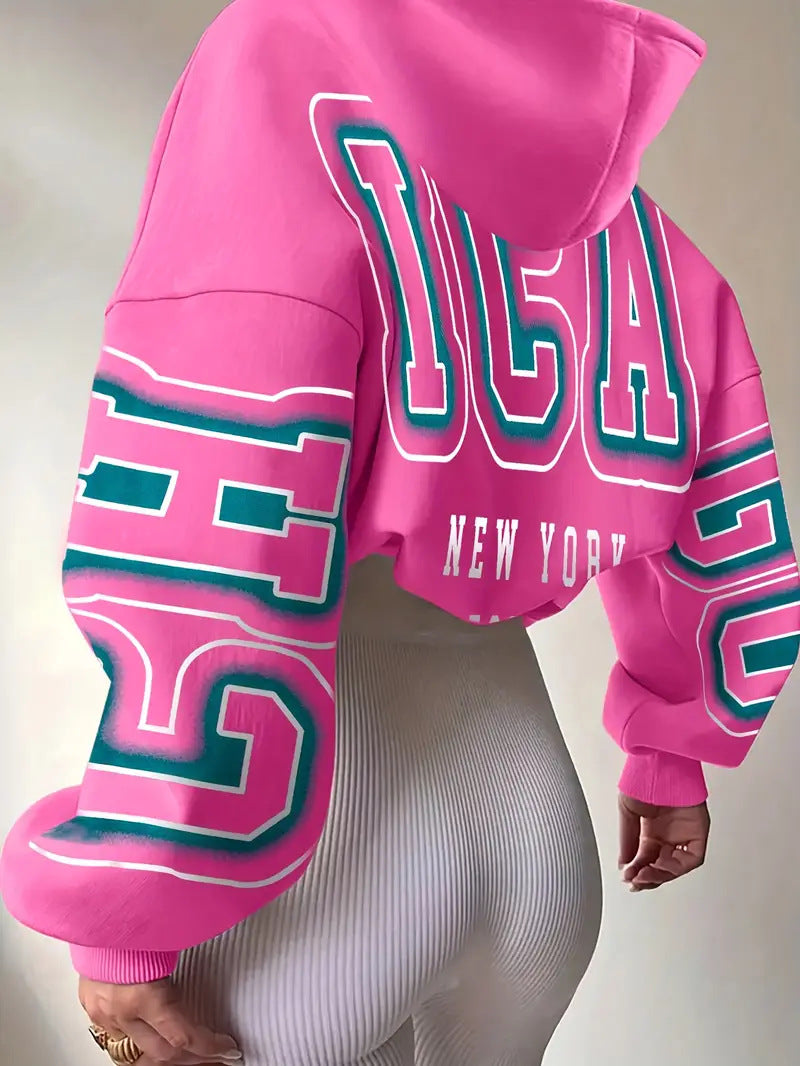 Hooded printed American-style hoodie