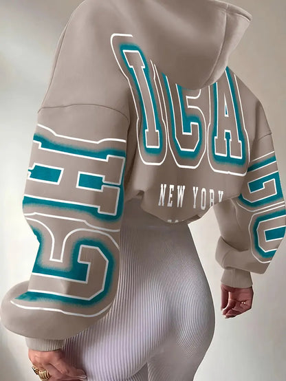 Hooded printed American-style hoodie