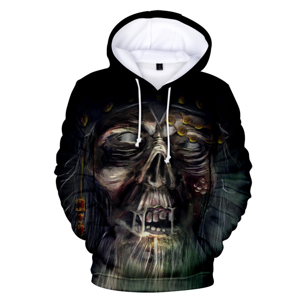 Hooded Sweater with 3D Skull Digital Printing