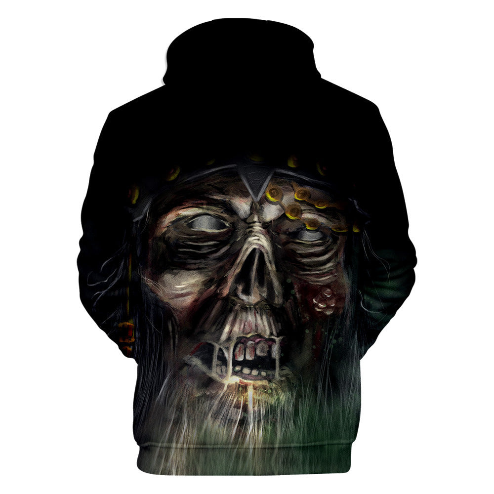 Hooded Sweater with 3D Skull Digital Printing