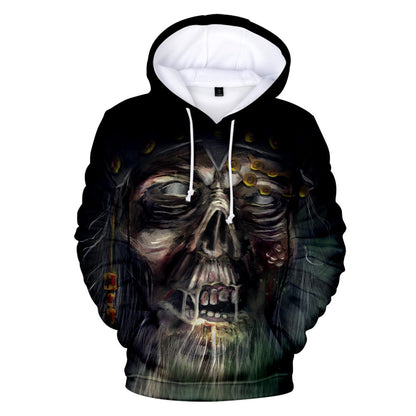 Hooded Sweater with 3D Skull Digital Printing
