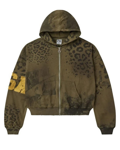 Hooded Zip-Up Camouflage Print Sweatshirt