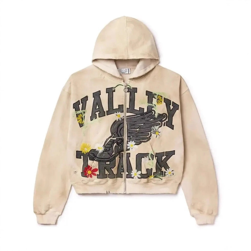 Hooded Zip-Up Camouflage Print Sweatshirt