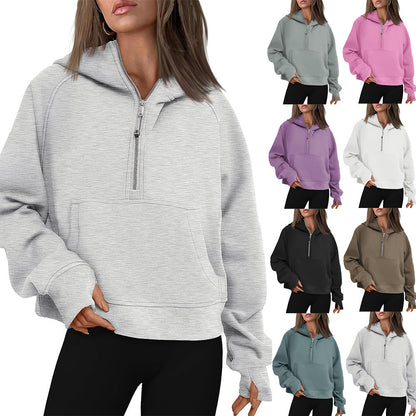 Hooded zipped and thickened hoodie for women