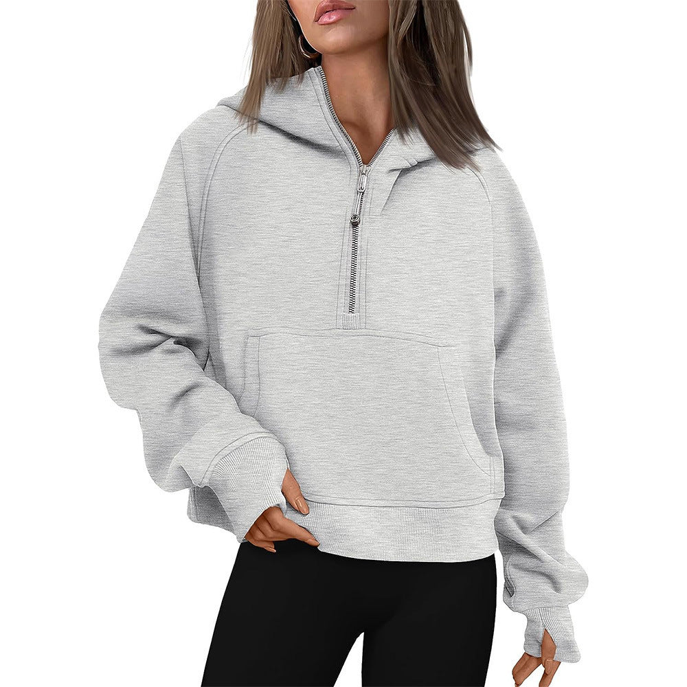 Hooded zipped and thickened hoodie for women