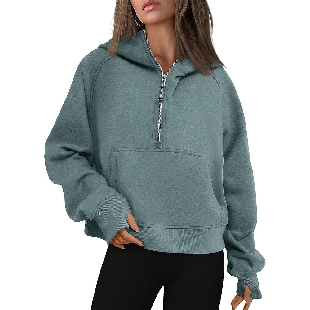 Hooded zipped and thickened hoodie for women