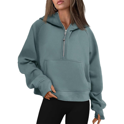 Hooded zipped and thickened hoodie for women