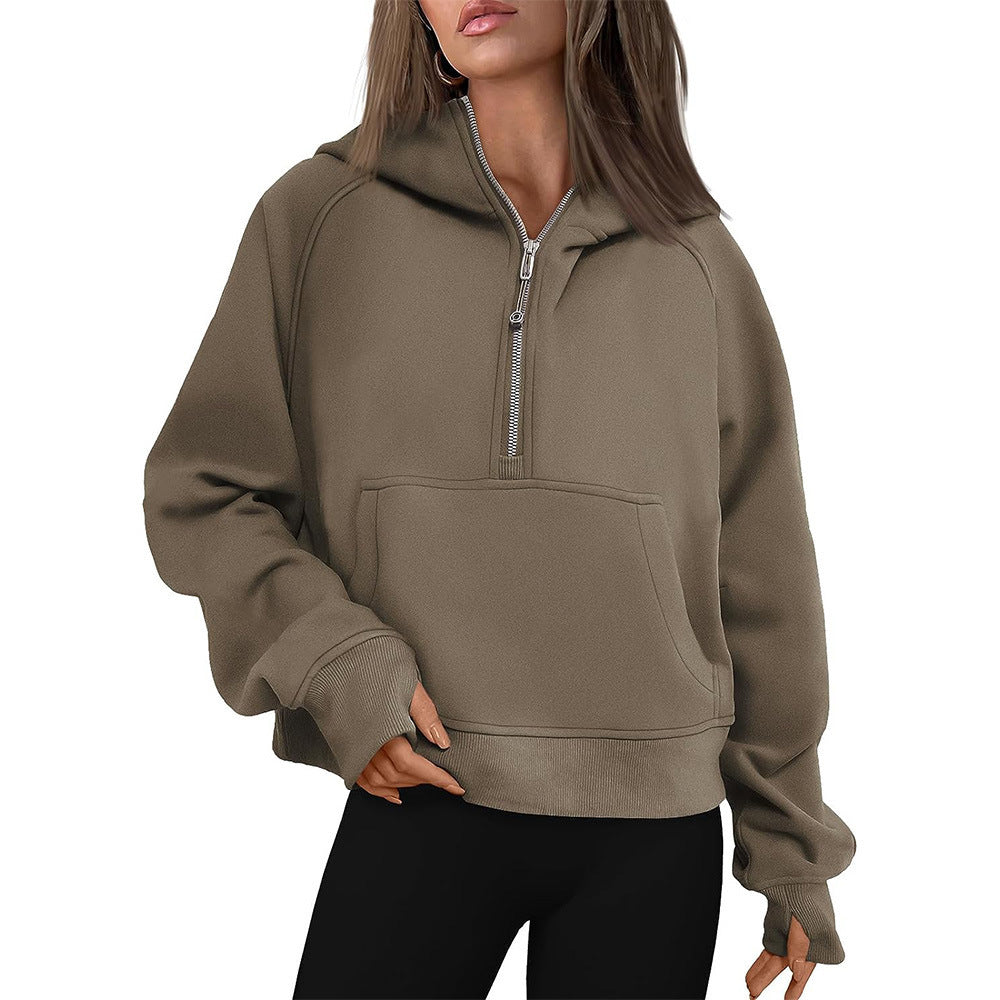 Hooded zipped and thickened hoodie for women