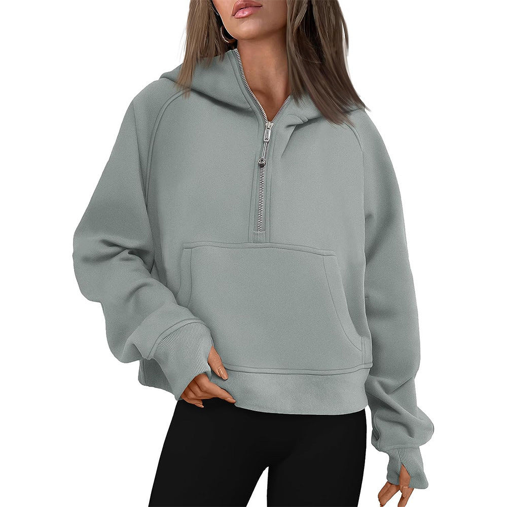Hooded zipped and thickened hoodie for women