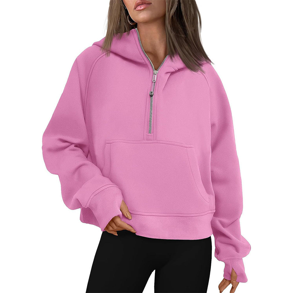 Hooded zipped and thickened hoodie for women