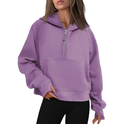 Hooded zipped and thickened hoodie for women