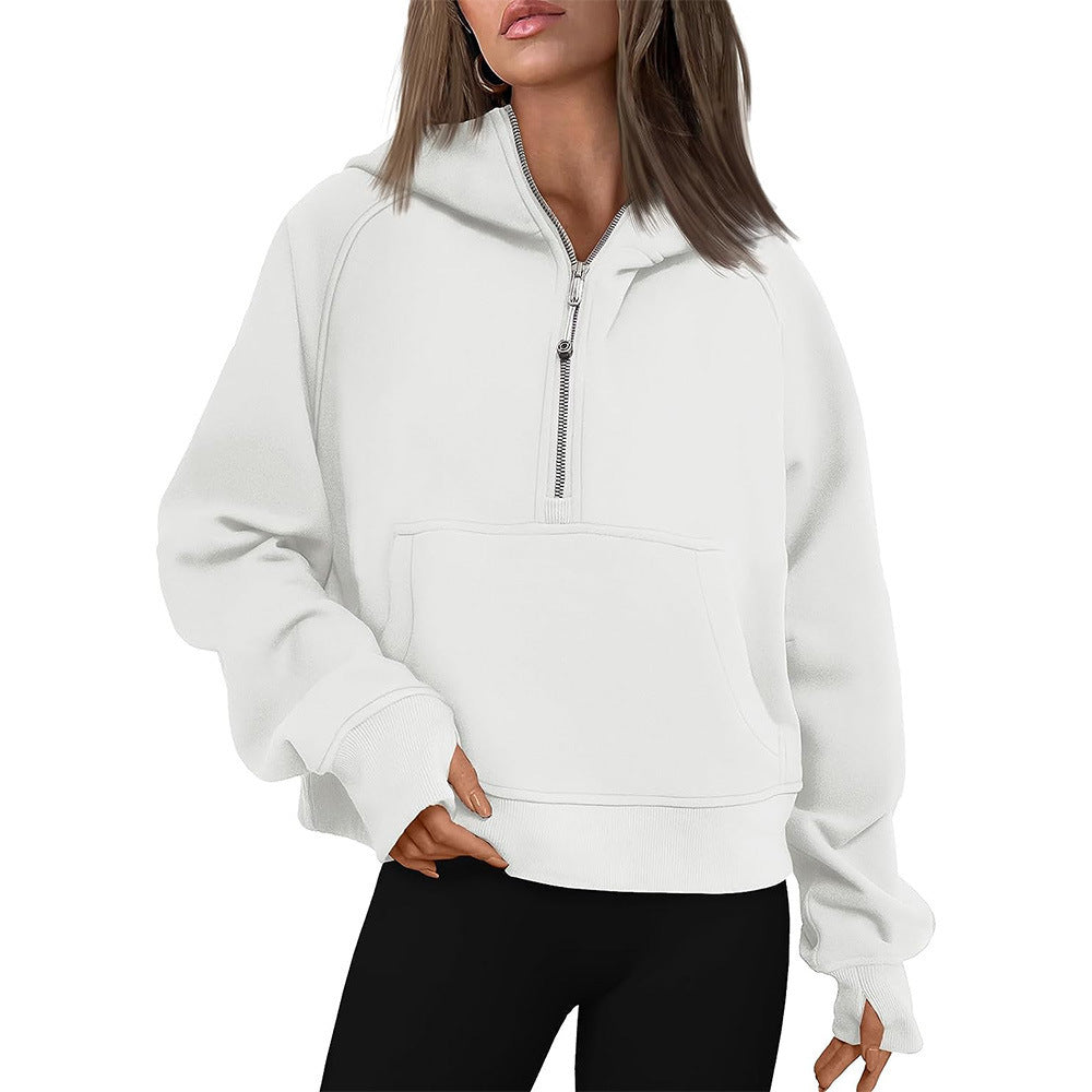 Hooded zipped and thickened hoodie for women