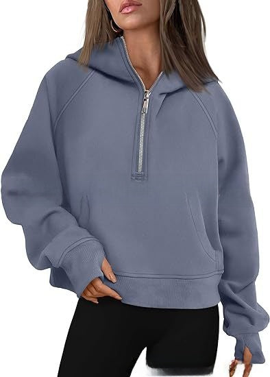 Hooded zipped and thickened hoodie for women