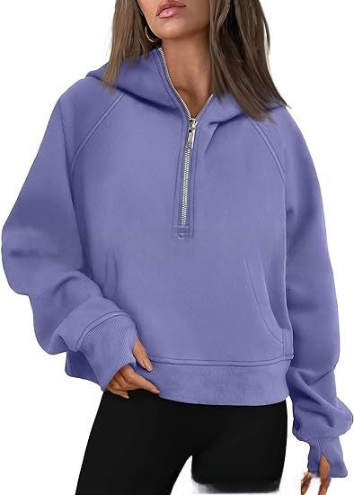 Hooded zipped and thickened hoodie for women