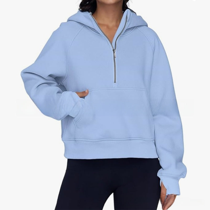 Hooded zipped and thickened hoodie for women