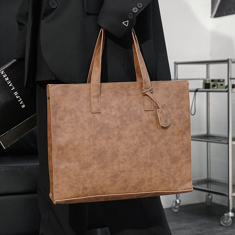 Horizontal pu belt zipper tote bag