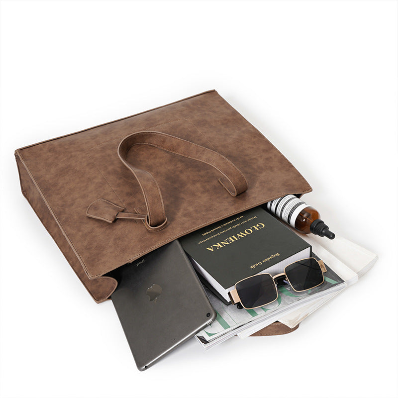 Horizontal pu belt zipper tote bag