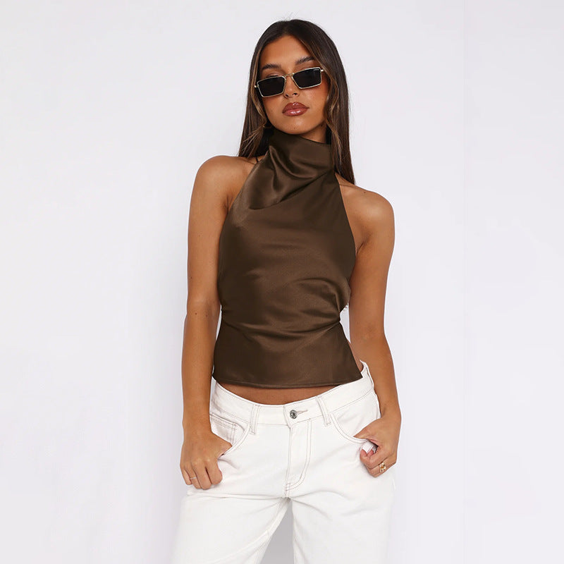 Hot girl all-match satin backless top women