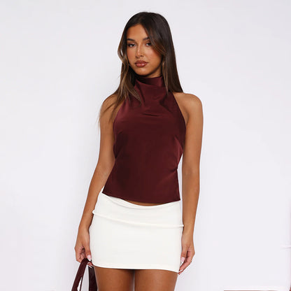 Hot girl all-match satin backless top women