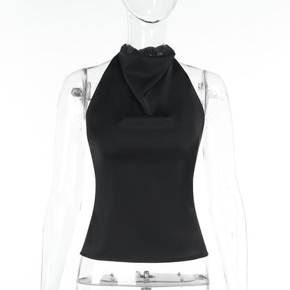 Hot girl all-match satin backless top women