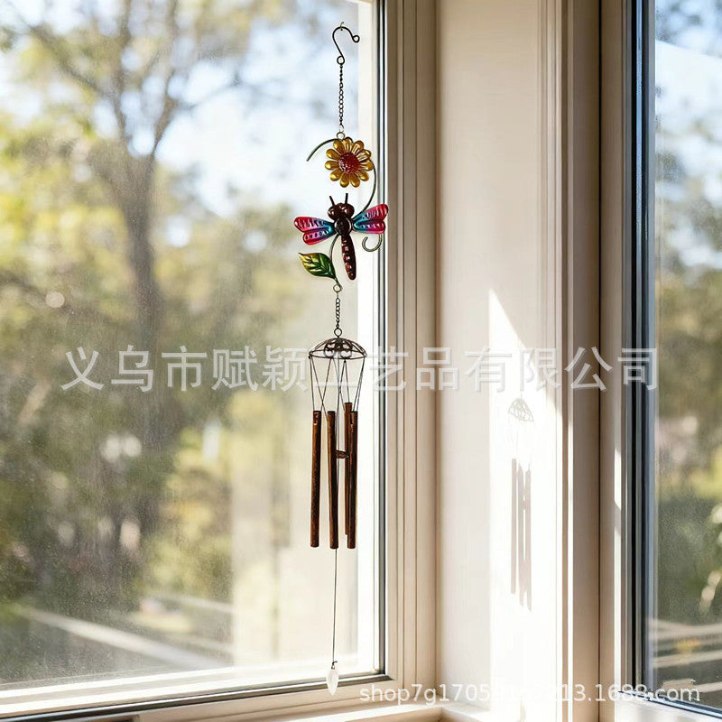 Hot-Selling New Musical Wind Chime Hanging Decoration with Classic Insect and Floral Designs, Hand-Painted Craft for Garden and Entrance Hall Hanging Bell Decoration
