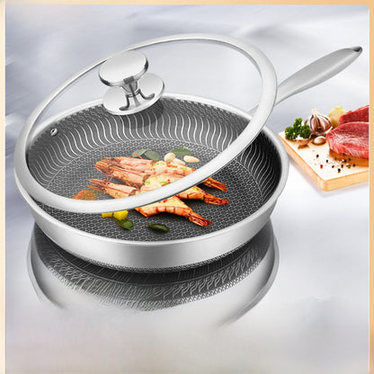 Household Kitchen 316 Stainless Steel Frying Pan with Glass Lid