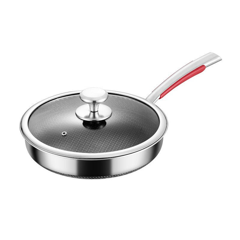 Household Kitchen 316 Stainless Steel Frying Pan with Glass Lid