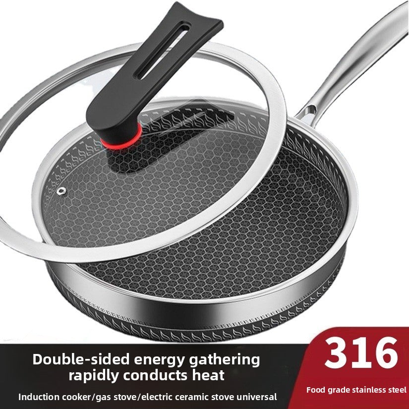 Household Kitchen 316 Stainless Steel Frying Pan with Glass Lid
