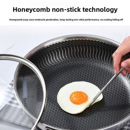 Household Kitchen 316 Stainless Steel Frying Pan with Glass Lid