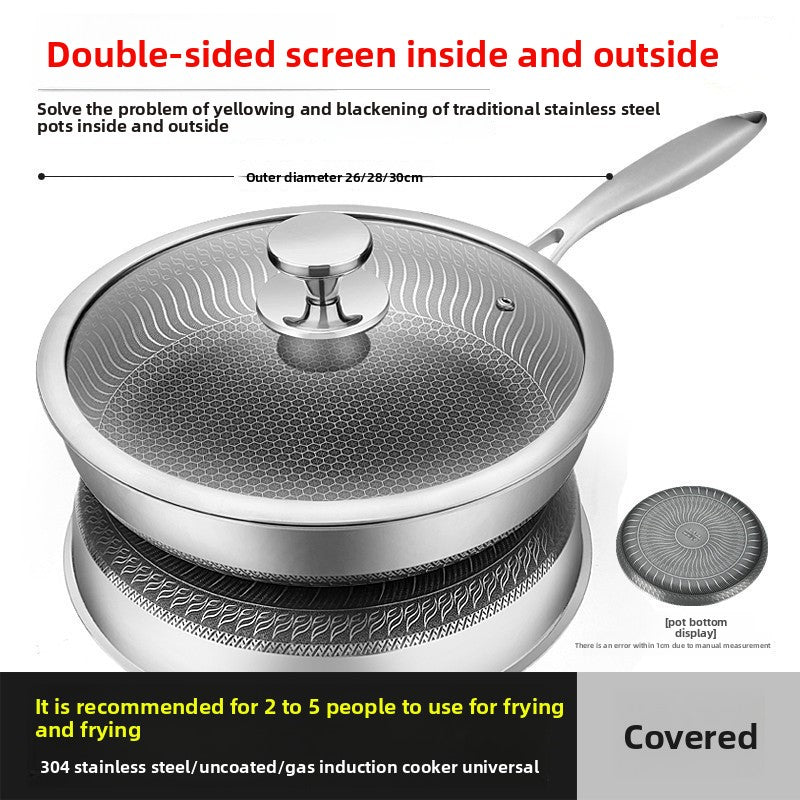 Household Kitchen 316 Stainless Steel Frying Pan with Glass Lid