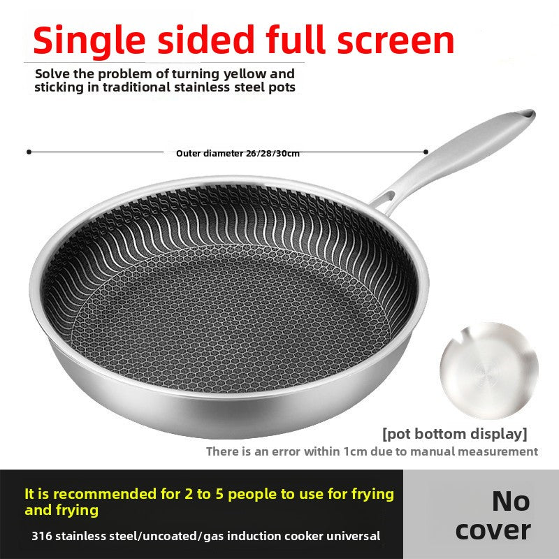 Household Kitchen 316 Stainless Steel Frying Pan with Glass Lid