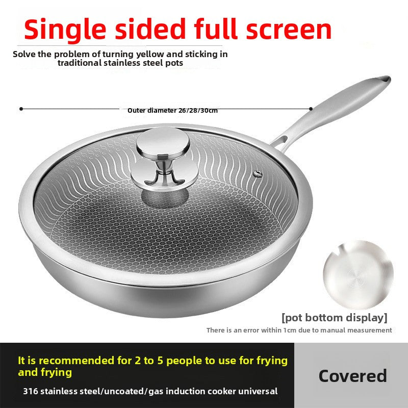 Household Kitchen 316 Stainless Steel Frying Pan with Glass Lid