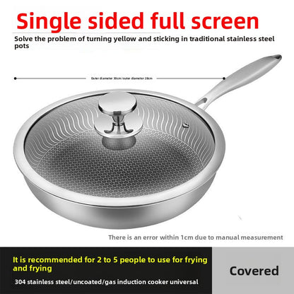 Household Kitchen 316 Stainless Steel Frying Pan with Glass Lid