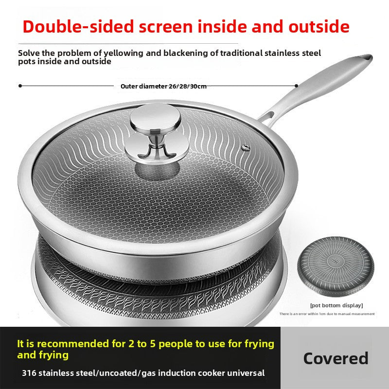 Household Kitchen 316 Stainless Steel Frying Pan with Glass Lid