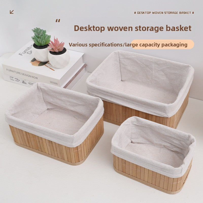 Household straw-woven desktop storage basket