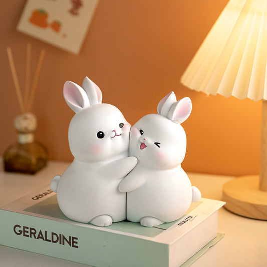 Hugging Rabbit Resin Bookend