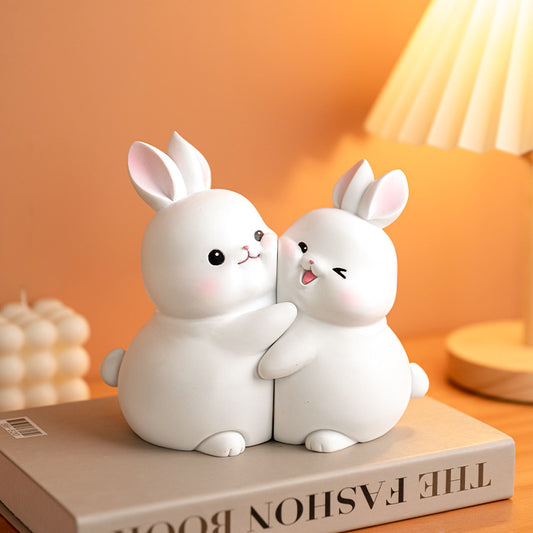 Hugging Rabbit Resin Bookend