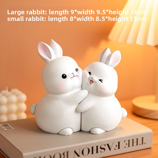 Hugging Rabbit Resin Bookend